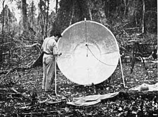 Photograph of C. R. Carpenter with parabolic reflector